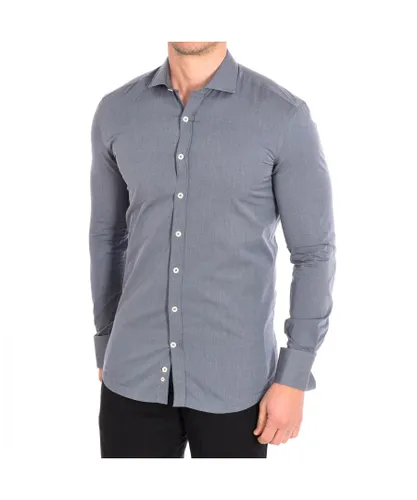 Cafe Coton Mens Slim long sleeve shirt FILAFIL11-SLIM-G man - Grey Cotton