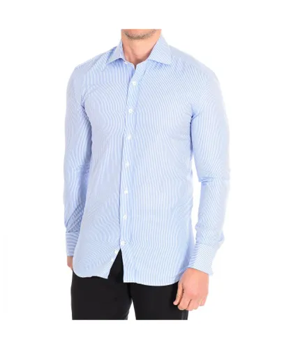 Cafe Coton Mens Slim long sleeve shirt with lapel collar DANIELLE3 man - Blue Cotton