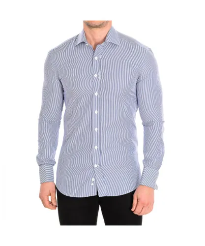 Cafe Coton Mens Slim long sleeve shirt with lapel collar THYM5-SLIM man - Blue Cotton
