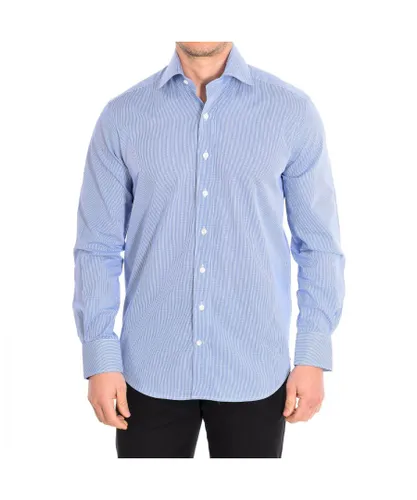 Cafe Coton MICROVICHY4 Mens long sleeve shirt - Blue Cotton