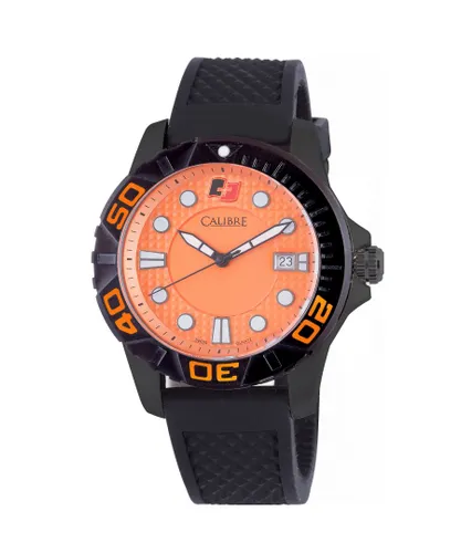 Calibre Mens Akron Swiss Made Movement Watch Black Rubber Strap Orange Dial - One Size