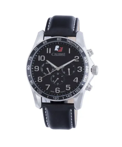 Calibre Mens Buffalo Swiss Made Movement Watch Black Leather Calfskin Strap Dial - One Size