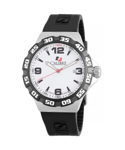Calibre Mens Lancer Swiss Made Movement Watch Black Rubber White L3 Dial - One Size