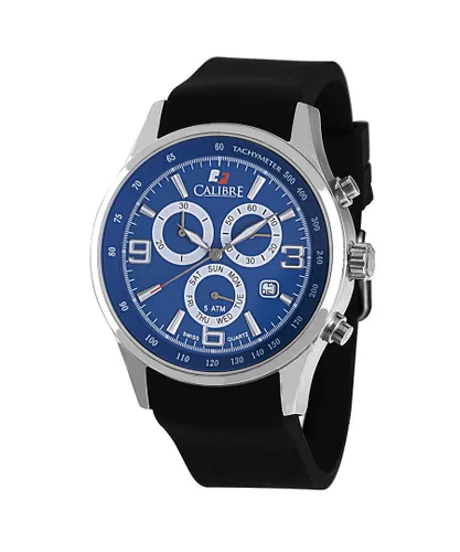 Calibre Mens Mauler Swiss Made Movement Watch Black Silicone Strap Blue Dial - One Size