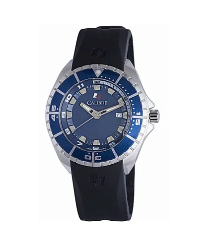 Calibre Mens Sea Knight Swiss Made Movement Watch Black Rubber Strap Blue Dial - One Size