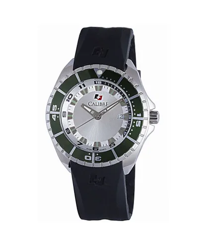 Calibre Mens Sea Knight Swiss Made Movement Watch Black Rubber Strap Silver Dial - One Size