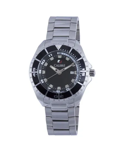 Calibre Mens Sea Knight Swiss Made Movement Watch Silver Stainless Steel Strap Black Dial - One Size