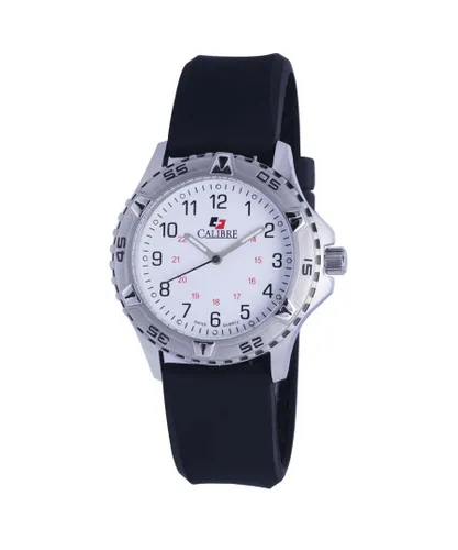 Calibre Mens Sea Wolf Swiss Made Movement Watch Black Silicone Strap White Dial - One Size