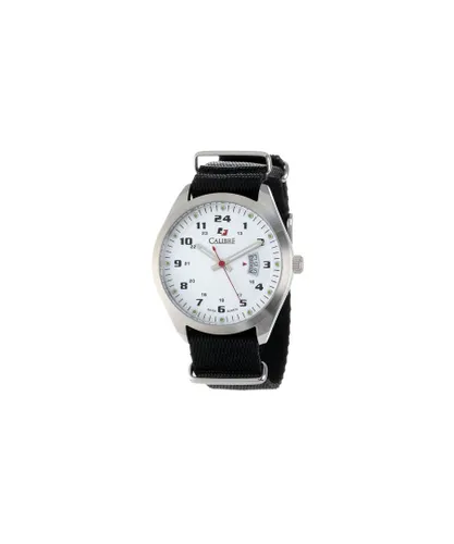 Calibre Mens Trooper Swiss Made Movement Watch Black Canvas Strap White Dial - One Size