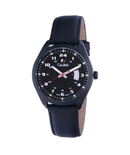 Calibre Mens Trooper Swiss Made Movement Watch Black Leather Calfskin Strap Dial - One Size