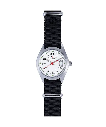Calibre WoMens Trooper Lady Swiss Made Movement Watch Black Canvas Strap White Dial - One Size
