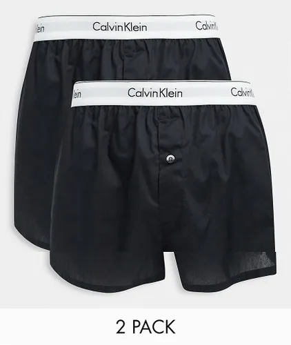 Calvin Klein 2 pack woven boxers with contrast waistband in black