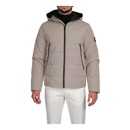 Calvin Klein , AF5 Beig Men`s Short Winter Jacket with Hood ,Beige male, Sizes: