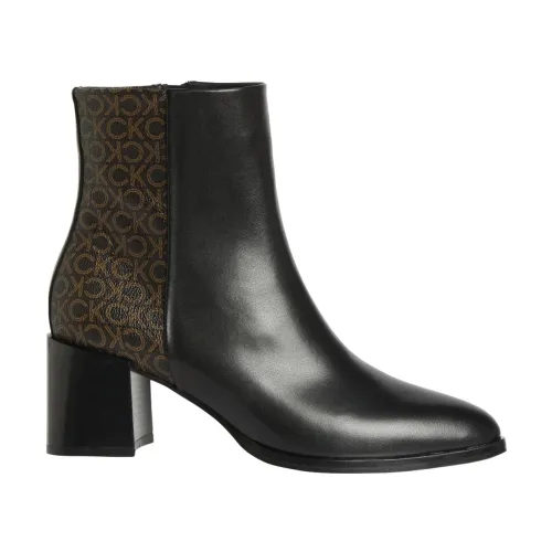 Calvin Klein , Almond Heeled Boot 55, Black Leather ,Black female, Sizes: