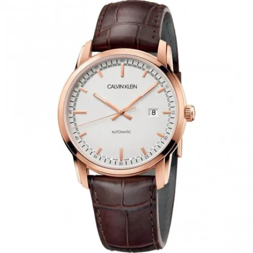 Calvin Klein , Automatic Women`s Watch - White Dial, Brown Leather Strap ,Brown female, Sizes: ONE SIZE