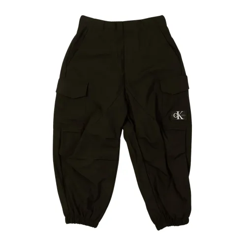 Calvin Klein , Black Cargo Trousers with Logo ,Black male, Sizes: