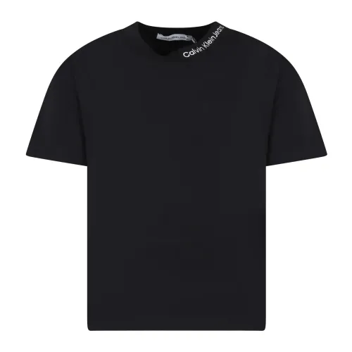 Calvin Klein , Black Cotton Short Sleeve T-Shirt ,Black male, Sizes: