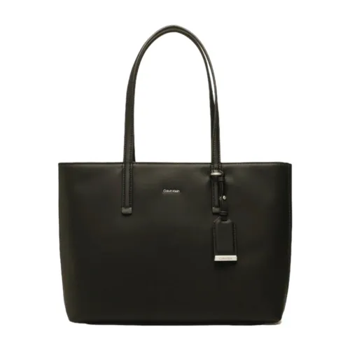 Calvin Klein , Black Faux Leather Bag with Metal Logo ,Black female, Sizes: ONE SIZE