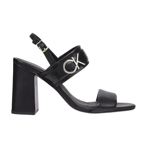 Calvin Klein , Black Leather Block Sandals ,Black female, Sizes:
