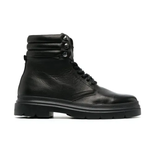 Calvin Klein , Black Leather Combat Ankle Boots ,Black male, Sizes: