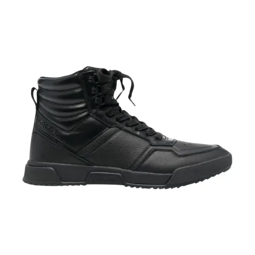 Calvin Klein , Black Leather High Top Sneakers ,Black male, Sizes: