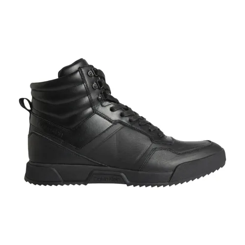 Calvin Klein , Black Leather High Top Sneakers ,Black male, Sizes: