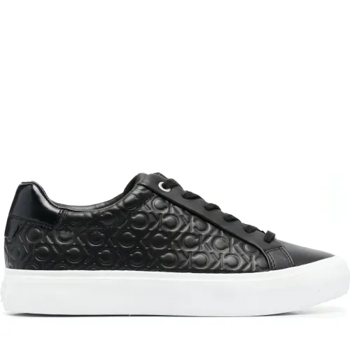 Calvin Klein , Black Leather Lace-Up Trainers ,Black female, Sizes: