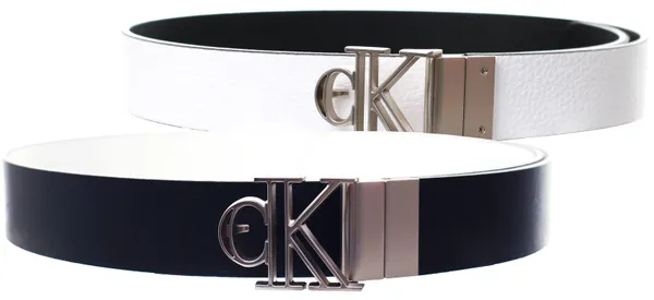 Calvin Klein Black / White Outline Mono Plaque Rev Belt