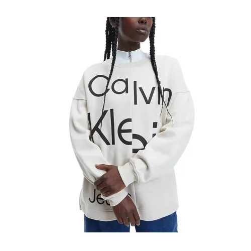 Calvin Klein , Bold Interrupted Logo Sweatshirt ,Beige female, Sizes: