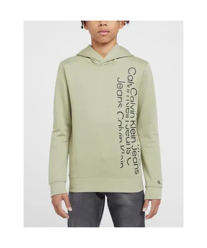 Calvin Klein Boys Boy's Juniors Repeat Logo Hoodie in Green Cotton
