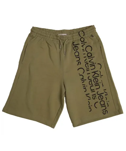 Calvin Klein Boys Boy's Juniors Repeat Logo Shorts in Green Cotton