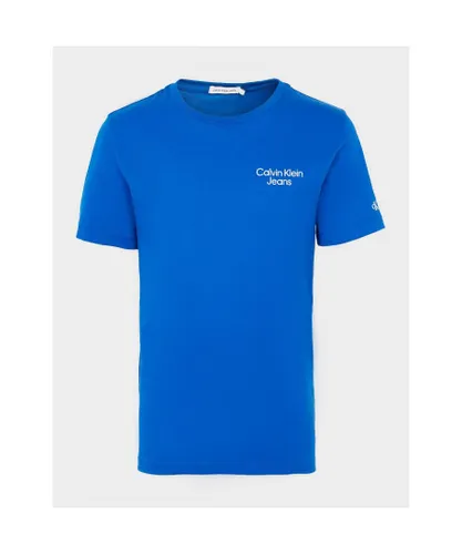Calvin Klein Boys Boy's Juniors Stacked Logo T-Shirt in Blue Cotton