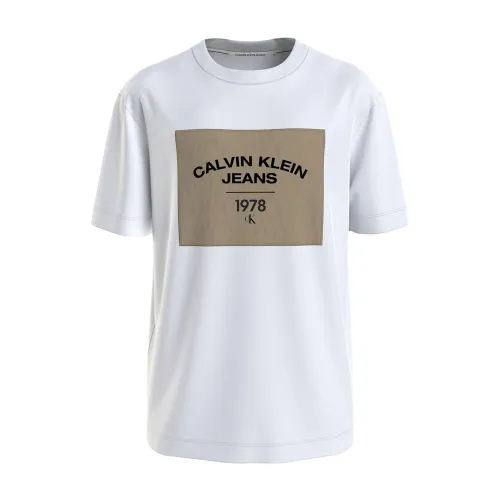 Calvin Klein , Canvas Curve Graphic Half Sleeve T-shirt ,White male, Sizes:
