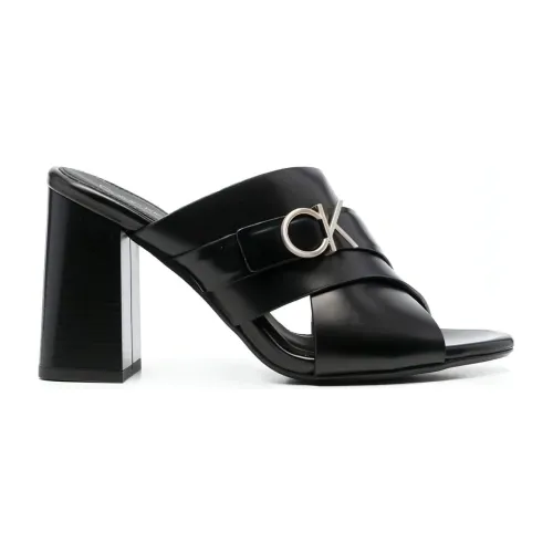 Calvin Klein , Chic Leather Heeled Mules ,Black female, Sizes: