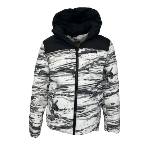 Calvin Klein , Color Block Quilt Jacket with Detachable Hood ,Black male, Sizes: