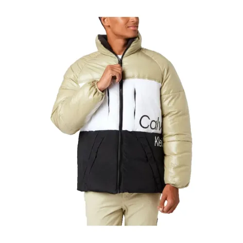 Calvin Klein , Colorblock Puffer Jacket ,White male, Sizes: