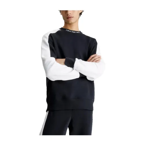 Calvin Klein , Colorblock Sweater with Round Neck ,Black male, Sizes: