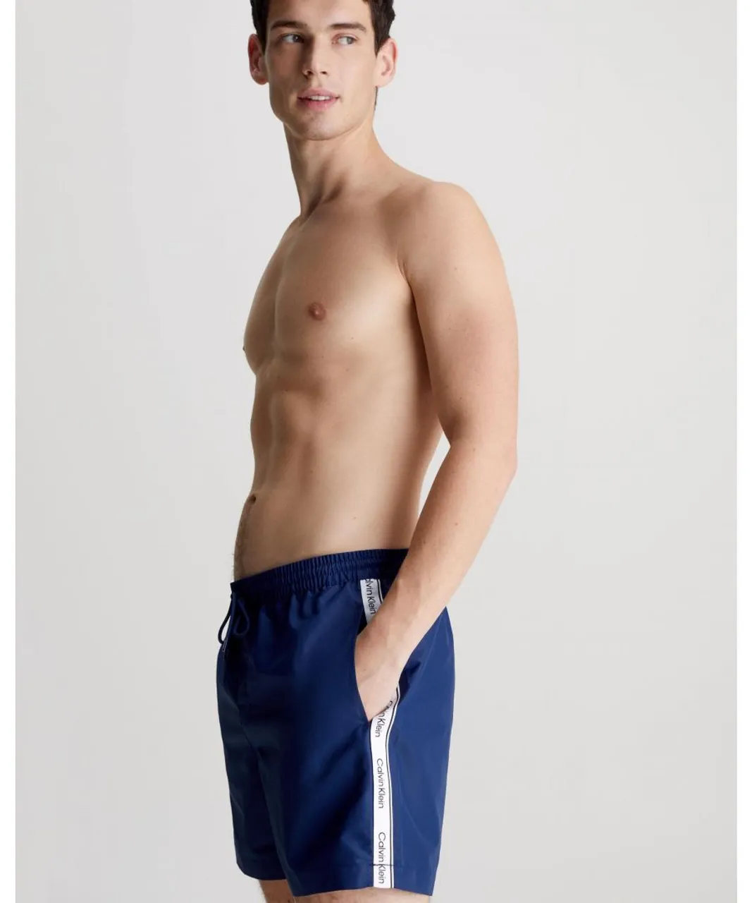 Calvin Klein Core Logo Tape Mens Medium Drawstring Swimshorts - Navy Recycled Polyester
