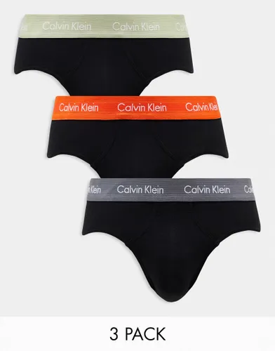 Calvin Klein cotton stretch briefs 3 pack in black with coloured waistband