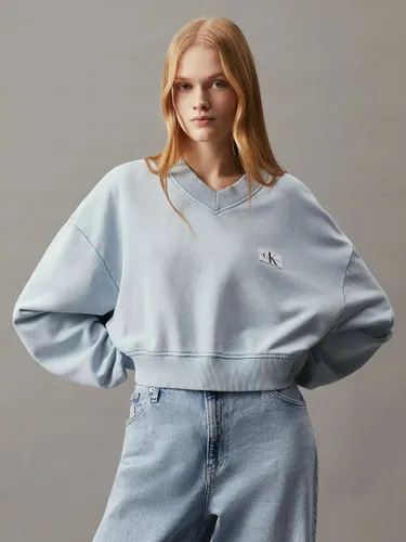 Calvin Klein Cotton V-Neck Sweatshirt, Dusk Blue - Dusk Blue - Female