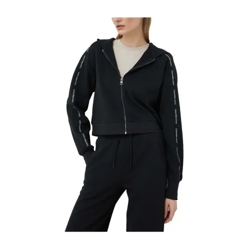 Calvin Klein , Crop Zip Hoodie with Logo ,Black female, Sizes: