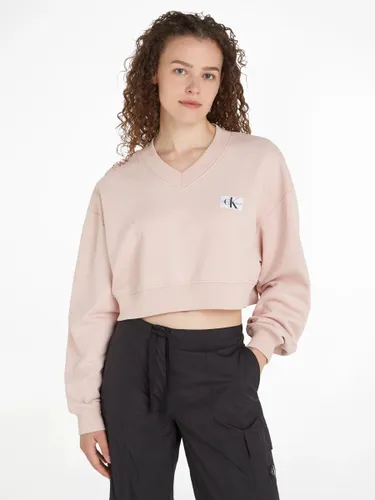 Calvin Klein Cropped V-Neck Sweatshirt, Sepia Rose - Sepia Rose - Female