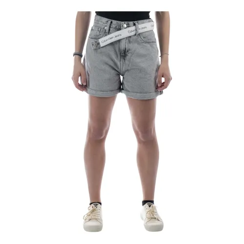 Calvin Klein , Denim Mom Shorts for Women ,Gray female, Sizes: