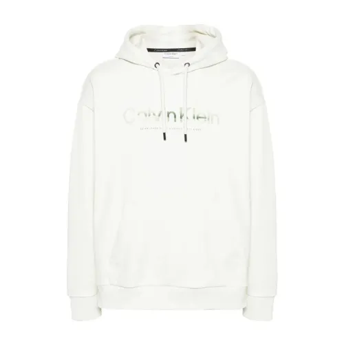Calvin Klein , Diffused Logo Hoodie ,White male, Sizes: