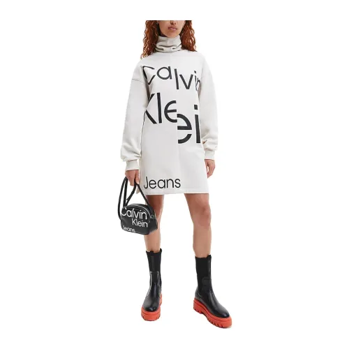 Calvin Klein , Disturbed Logo Roll Short Dress ,White female, Sizes:
