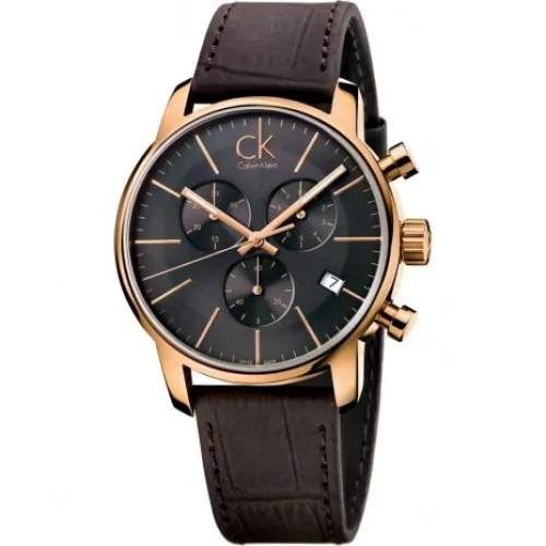 Calvin Klein , Elegant Quartz Watch with Black Dial and Brown Leather Strap ,Brown female, Sizes: ONE SIZE