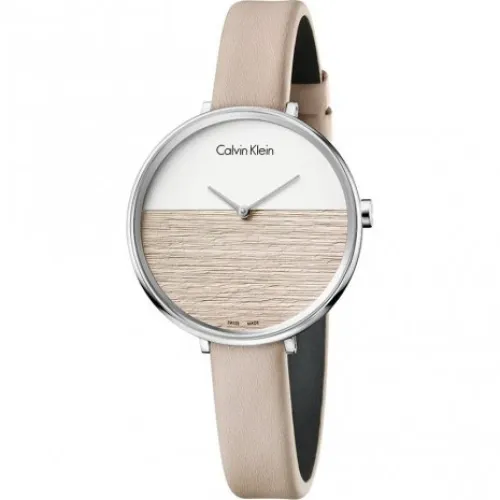 Calvin Klein , Elegant Quartz Watch with White and Beige Dial ,Beige female, Sizes: ONE SIZE