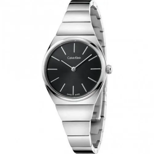 Calvin Klein , Elegant Quartz Women`s Watch with Black Dial and Stainless Steel Strap ,Gray female, Sizes: ONE SIZE