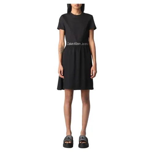 Calvin Klein , Elegant Sporty Logo Dress ,Black female, Sizes: