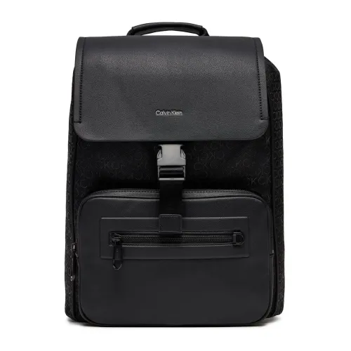 Calvin Klein , Elevated Flap Men's Backpack Spring/Summer Collection ,Black male, Sizes: ONE SIZE